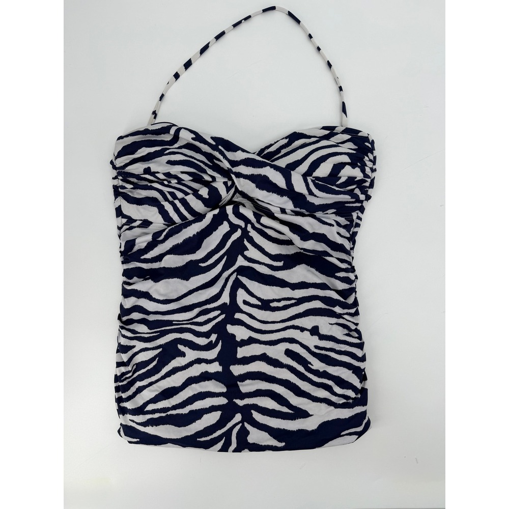 Tommy Bahama Zebra Print Tankini‎ Top Navy Blue White Ruched Halter TSW54008T M